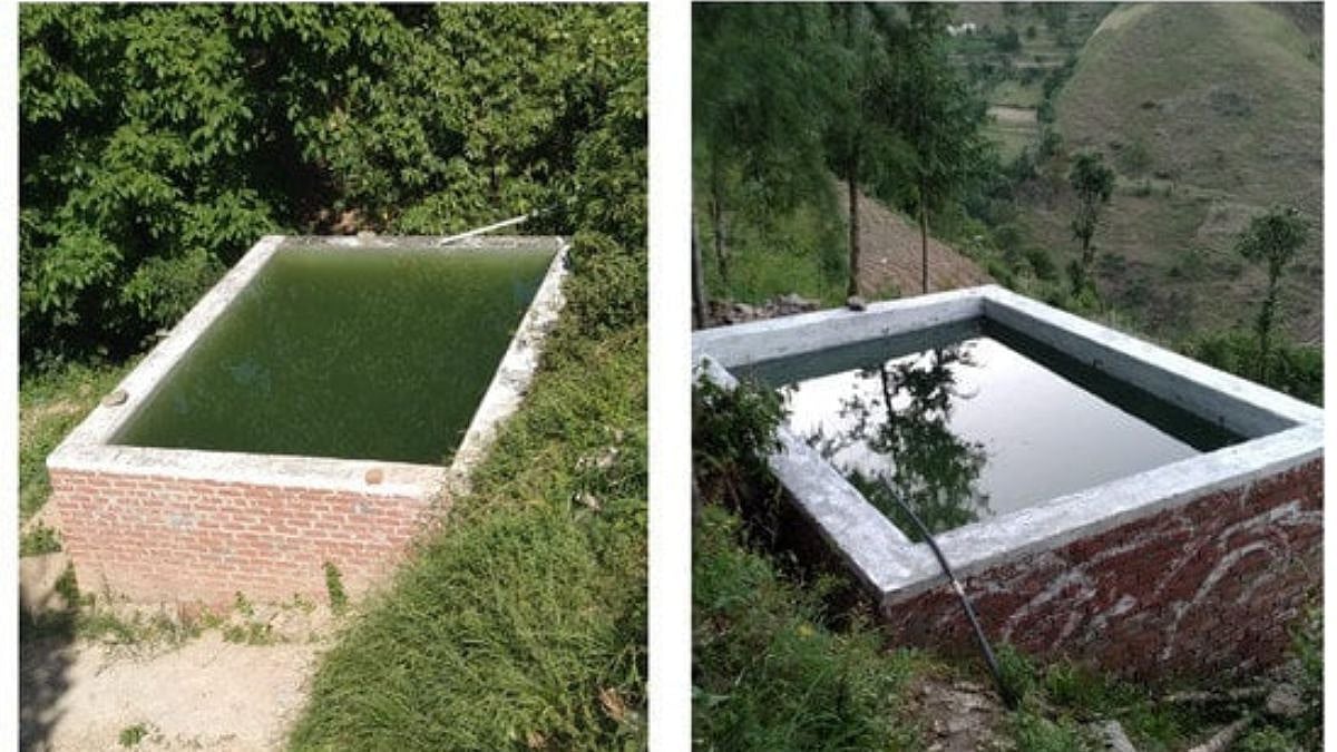 Spring-fed water storage surface runoff harvesting tanks in Kumhali village of Shimla.